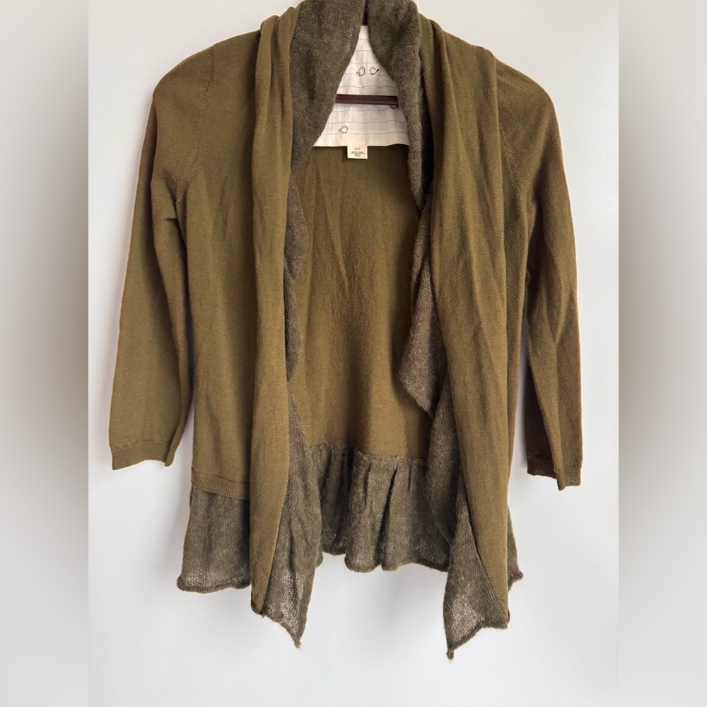 Anthropologie Moss Green Wool Alpaca Blend Cardigan XS small goblincore texture - Picture 1 of 10